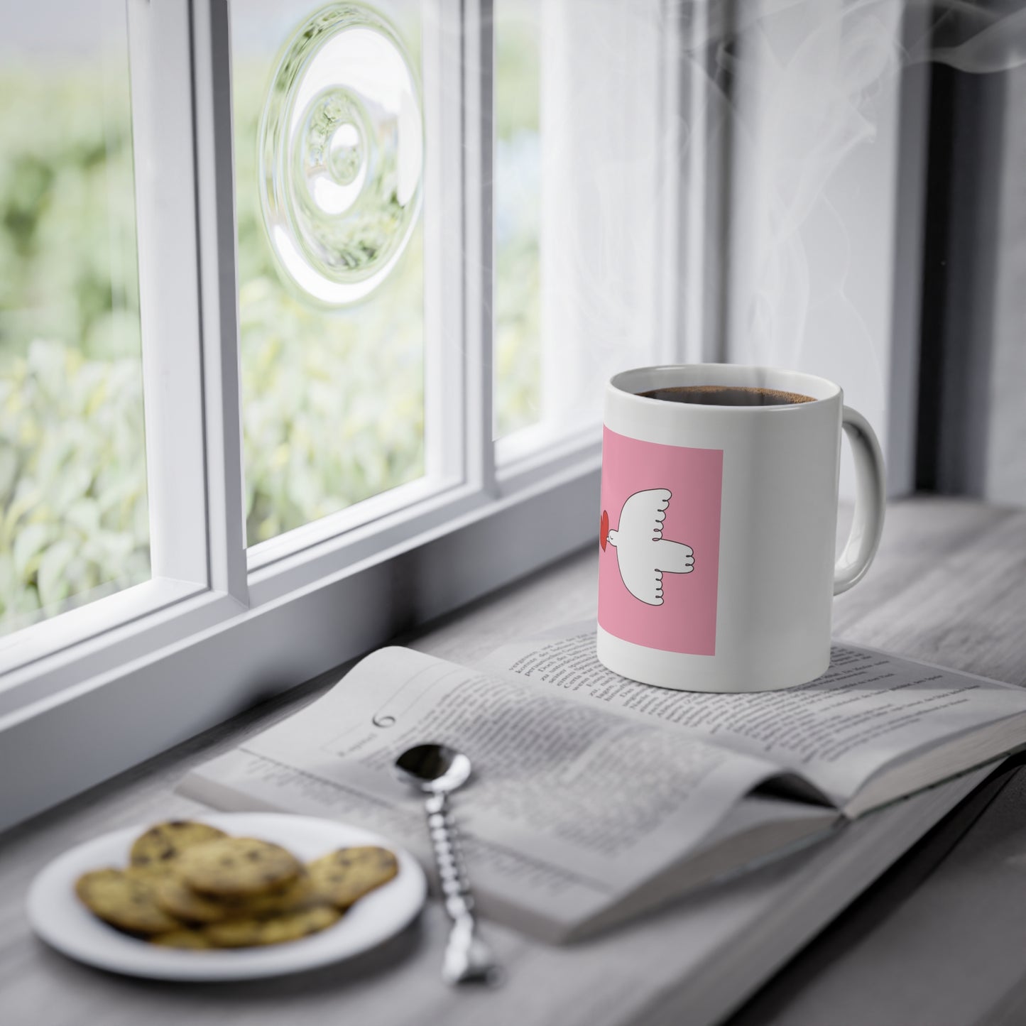 Peace Dove Mug | Kindness Gift | Ethical Ceramic Cup | Love & Peace Symbol | Pink Positive Coffee Mug