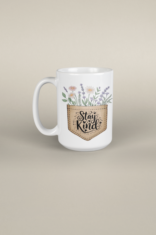 Stay Kind Mug | Floral Gift Mug for Teacher, Friend, Self-Care & Kindness Lovers