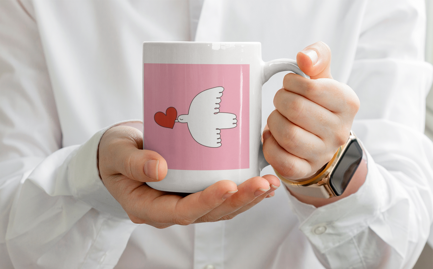 Peace Dove Mug | Kindness Gift | Ethical Ceramic Cup | Love & Peace Symbol | Pink Positive Coffee Mug