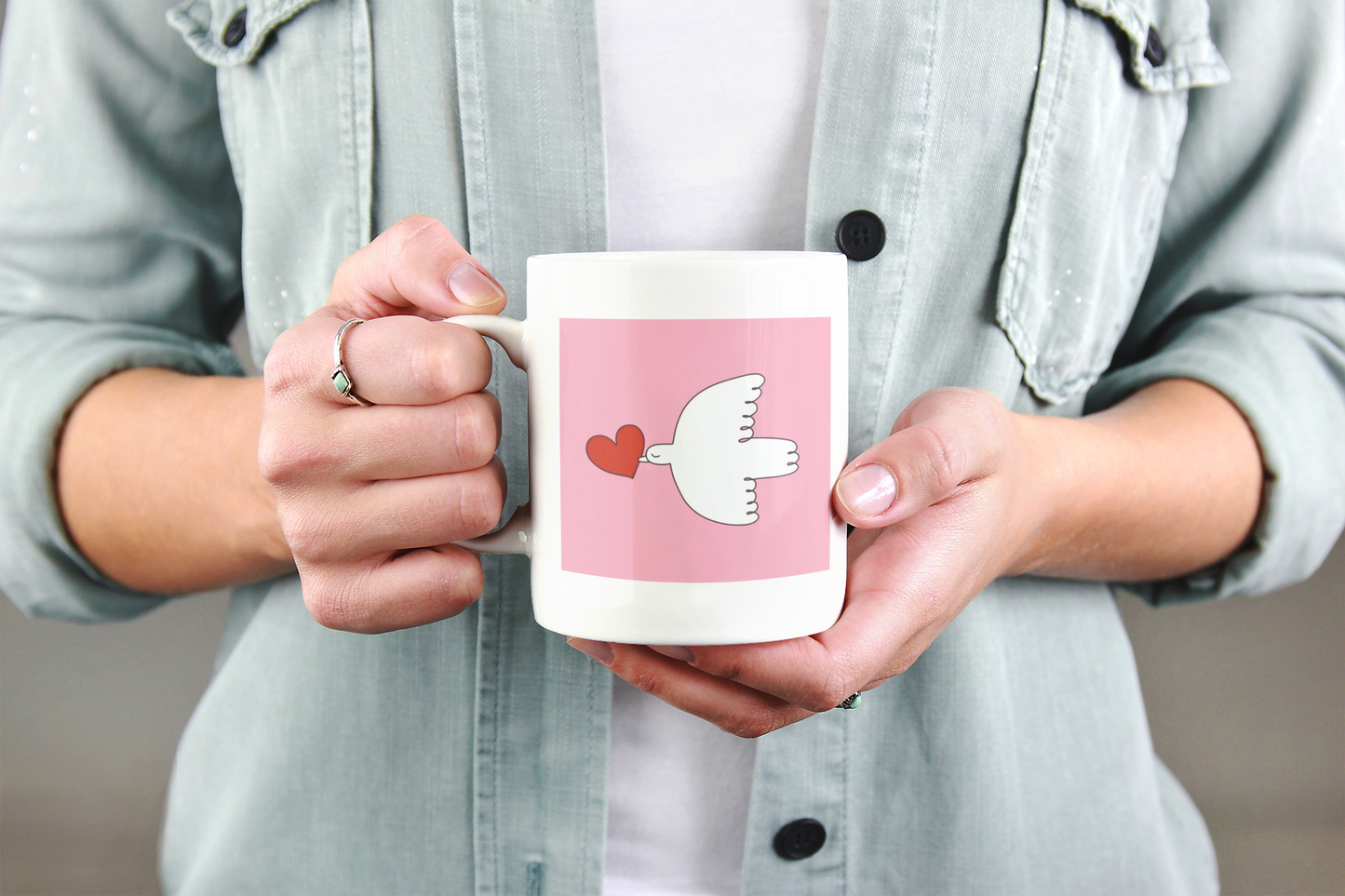 Peace Dove Mug | Kindness Gift | Ethical Ceramic Cup | Love & Peace Symbol | Pink Positive Coffee Mug