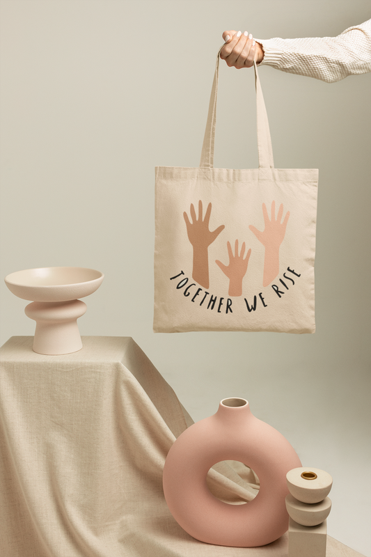 Together We Rise Tote Bag | Diverse Hands Design | Empowering Eco Bag for Everyday Use, Gifts, Events & More